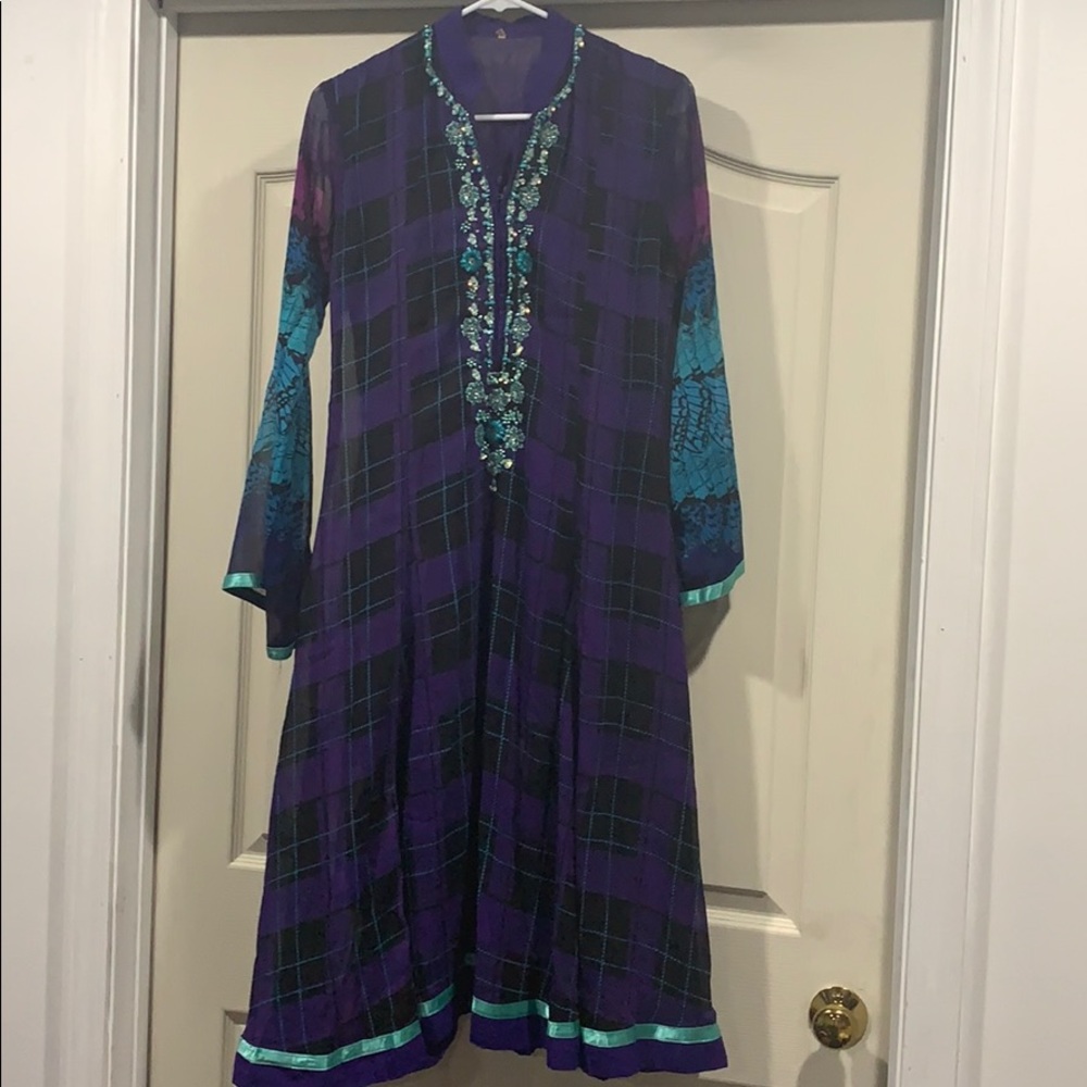 Purple Blue Pakistani Dress